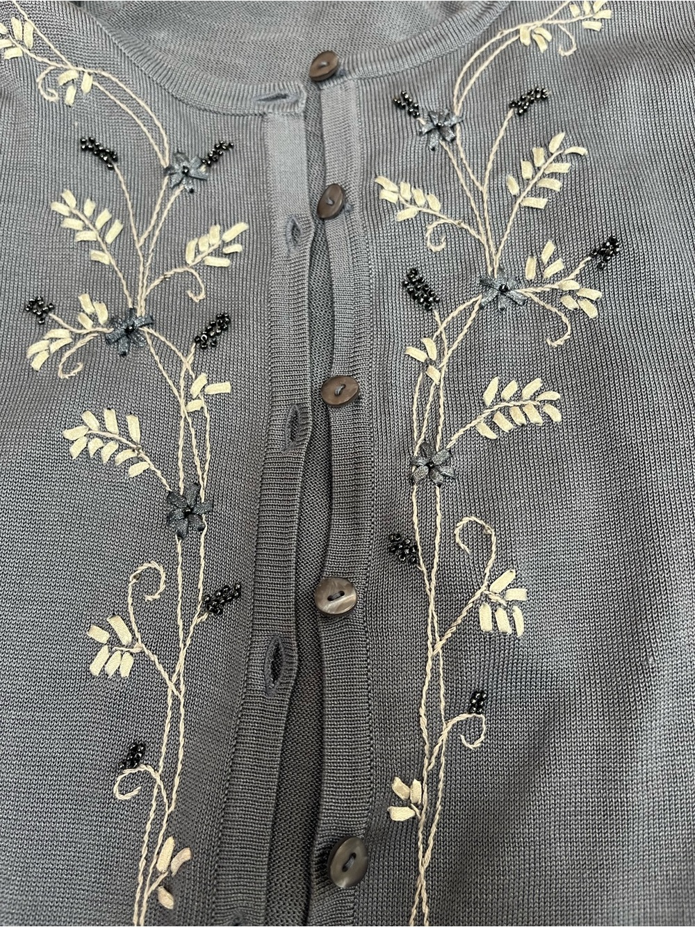 Silk knit 2X Embroidered Button-Up beaded Cardigan & keyhole tank